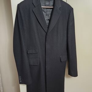 Black Twill Wool Blend Overcoat